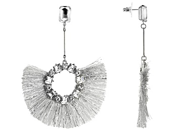 Picture of White Crystal Silver Tone Fringe Earrings