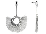 White Crystal Silver Tone Fringe Earrings