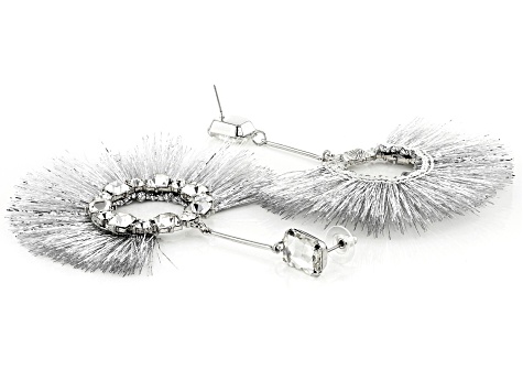 White Crystal Silver Tone Fringe Earrings