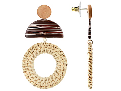 Wood And Rattan Gold Tone Drop Earrings