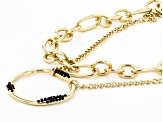 Gold Tone, Black Crystal Multi-Chain Necklace