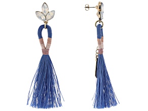 Off Park® Collection,  Crystal Blue Tassel Gold Tone Earrings