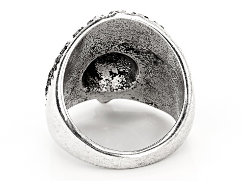 Crystal Skull Silver Tone Oxidized Mens Ring