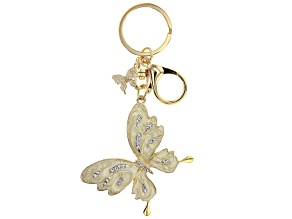 White Crystal Gold Tone Butterfly Key Chain
