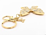 White Crystal Gold Tone Butterfly Key Chain
