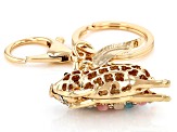Multi Color Acrylic and White Crystal Gold Tone Flying Pig Key Chain