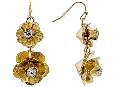 Gold Tone White Crystal Flower Earrings - OPW166 | JTV.com