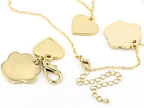 Gold Tone Dog Paw Necklace With Matching Pet Charm
