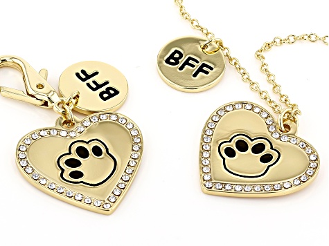 Pet Set Best Friends, Gold Tone Pet Heart Tag & BFF Charm Necklace