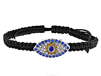 Multi-color Crystal Silver Tone With Adjustable Cord Evil Eye Bolo Bracelet