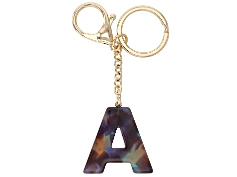 Blue Resin A Initial Gold Tone Key Chain