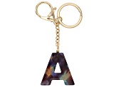 Blue Resin A Initial Gold Tone Key Chain