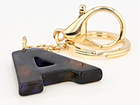 Blue Resin A Initial Gold Tone Key Chain