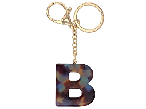 Blue Resin B Initial Gold Tone Key Chain