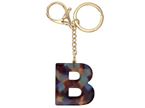 Blue Resin B Initial Gold Tone Key Chain