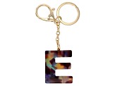 Blue Resin E Initial gold Tone Key Chain