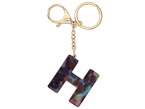 Blue Resin H Initial Gold Tone Key Chain