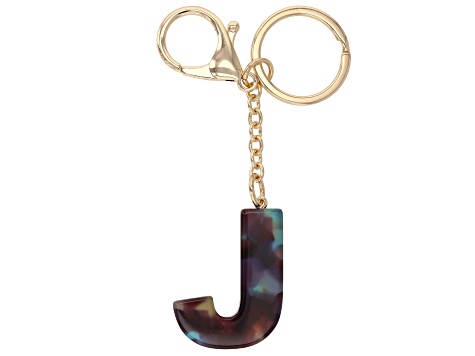 Blue Resin J Initial Gold Tone Key Chain