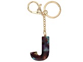 Blue Resin J Initial Gold Tone Key Chain