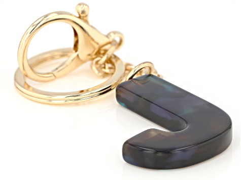 Blue Resin J Initial Gold Tone Key Chain