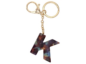 Blue Resin K Initial Gold Tone Key Chain