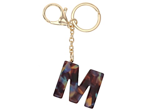 Blue Resin M Initial Gold Tone Key Chain
