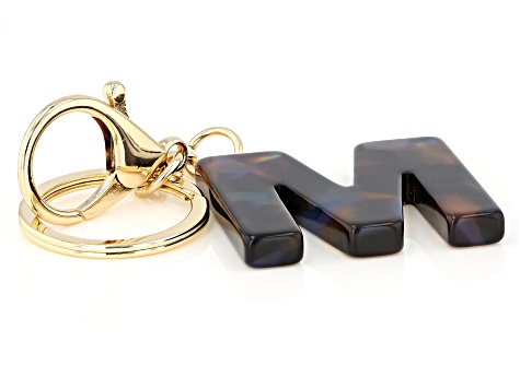 Blue Resin M Initial Gold Tone Key Chain