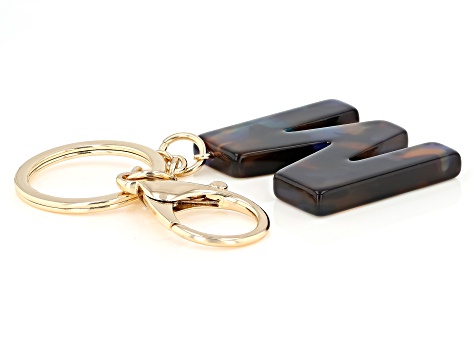 Blue Resin M Initial Gold Tone Key Chain