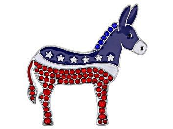 Picture of Red and Blue Crystal Silver Tone Donkey Brooch