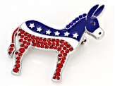 Red and Blue Crystal Silver Tone Donkey Brooch