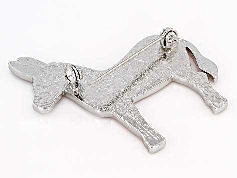 Red and Blue Crystal Silver Tone Donkey Brooch