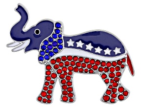 Red & Blue Crystal Silver Tone Elephant Brooch