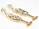 Multi Color Crystal Gold Tone Champagne Glass Earrings
