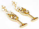 White And Yellow Crystal Gold Tone champagne glass earrings