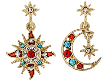 Picture of Multi Color Crystal Gold tone Star & Moon Earrings