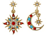 Multi Color Crystal Gold tone Star & Moon Earrings