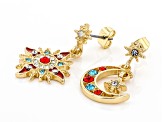 Multi Color Crystal Gold tone Star & Moon Earrings