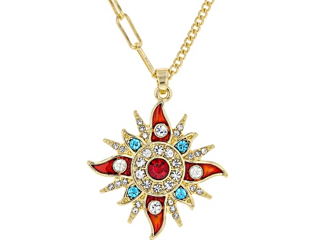 Multi-Color Crystal Gold Tone Starburst Necklace