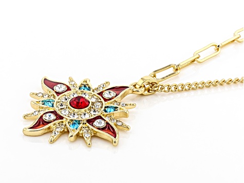 Multi-Color Crystal Gold Tone Starburst Necklace