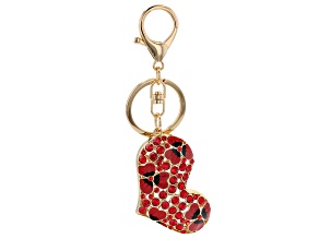 Red Crystal and Enamel Heart Key chain with Flowers