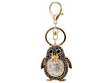 Gold Tone Black and White Crystal Penguin Key Chain
