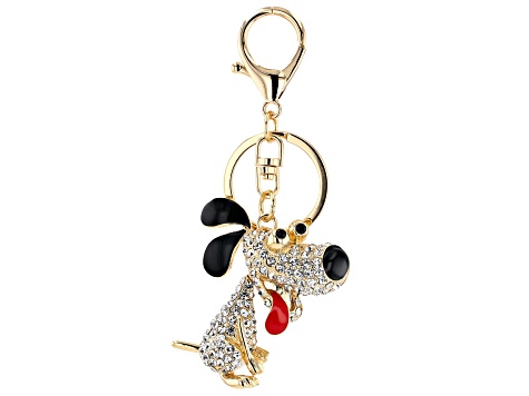 White Crystal with Red and Black Enamel Dog Key Chain