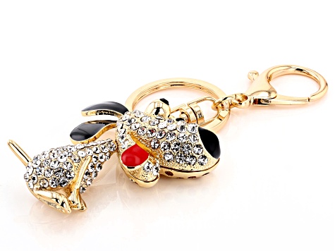White Crystal with Red and Black Enamel Dog Key Chain