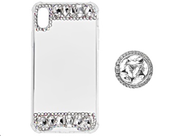 Picture of White and Iridescent Crystals iPhone XR Cell Phone Case with  Pop Socket