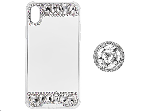 White and Iridescent Crystals iPhone XR Cell Phone Case with Pop Socket