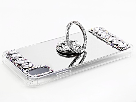 White and Iridescent Crystals iPhone XR Cell Phone Case with Pop Socket
