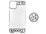 White and Iridescent Crystals iPhone 12 Cell Phone Case with Pop Socket