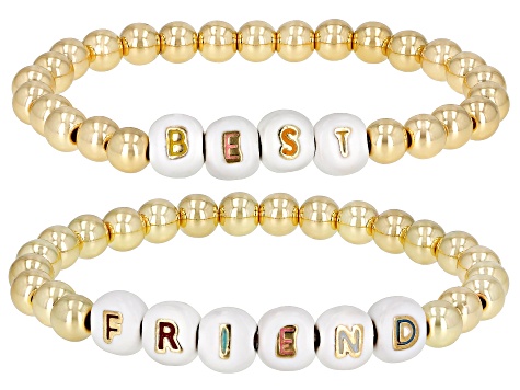 Gold Tone Teen "Best Friends" Beaded Stretch Set of 2 Bracelets