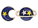 Gold Tone Blue Enamel Saturn, Moon, and Star Set of 5 Earrings