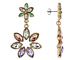 Multi Color Crystal Gold Tone Floral Earrings